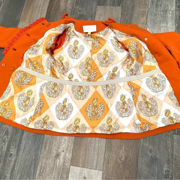 Anthropologie Leifsdottir Sunlit Grove Orange Ruffle Silk Lining RARE Coat Sz 8 - Picture 12 of 14